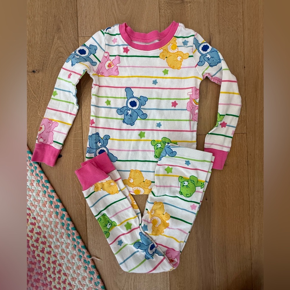 Old Navy Care Bears Pink Trim Striped Tee with Colorful Bear Prints